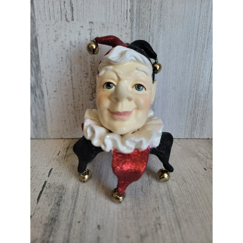 Vintage dept 56 AS IS jester head glitter clown face ornament Xmas Victorian